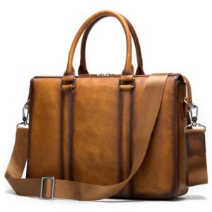 Men's Simple Solid Color Cowhide Real Leather Briefcase