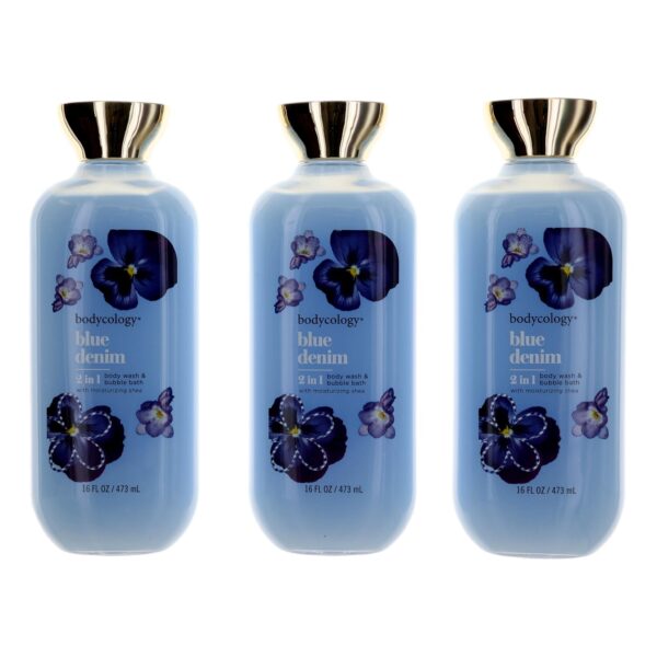 Blue Denim By Bodycology 3 Pack 16oz 2 in 1 Body Wash & Bubble Bath women