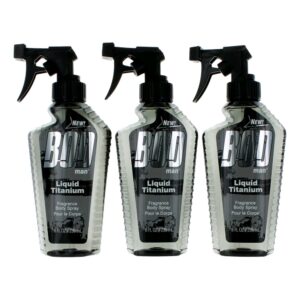 Bod Man Liquid Titanium by Parfums De Coeur 3 Pack 8 oz Fragrance Body Spray for Men