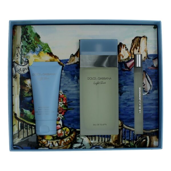 Light Blue By Dolce & Gabbana 3 Piece Gift Set with Travel Spray for