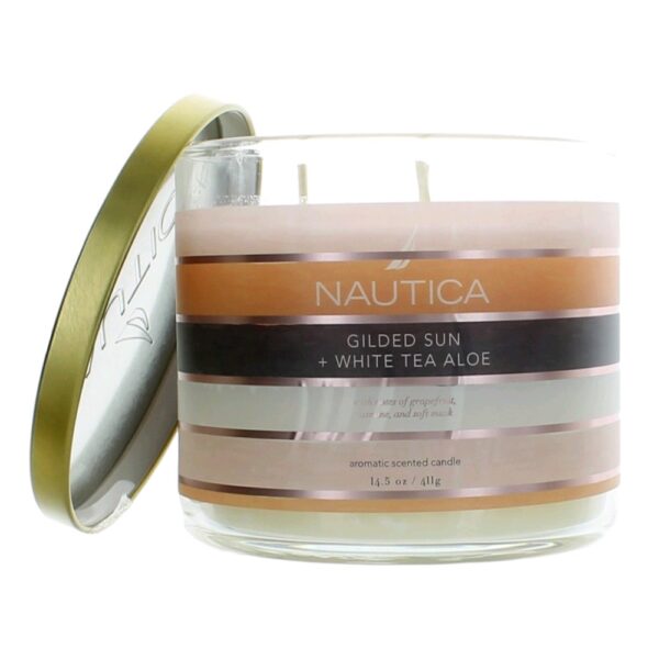 Nautica 14.5oz Soy Wax Blend 3 Wick Candle - Gilded Sun & White Tea Aloe By Nautica