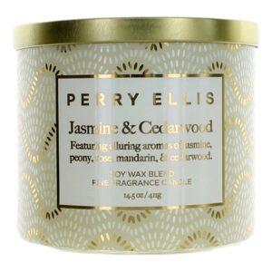 Perry Ellis 14.5 oz Soy Wax Blend 3 Wick Candle - Jasmine & Cedarwood By Perry Ellis