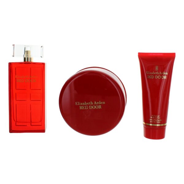 Red Door By Elizabeth Arden 3 Piece Gift Set for Women with Powder