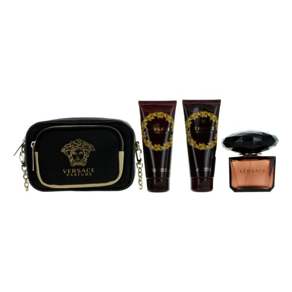 Versace Crystal Noir By Versace 4 Piece Gift Set for Women with Purse